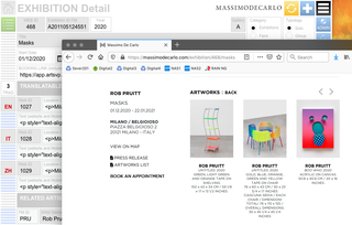 MASSIMODECARLO, Integration between the website and the gallery management system

Not only the data and textual content but also most of the images (exhibitions, artists, events, shop, viewing room, VSPACE) are entered and updated through the management system developed specifically for galleries.
The different gallery teams can edit the website without having to access the administration area via the reserved management panel.
However, the site also has a dedicated online administration area from which you can make any changes independently of the management system.