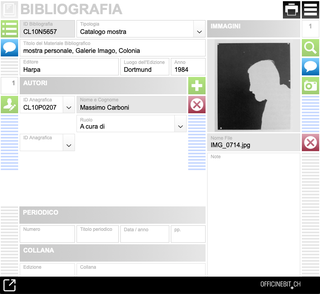 Associazione Bruno Di Bello, Bibliografia

Il database Bibliografia consente la catalogazione delle notizie bibliografiche attinenti ai diversi soggetti di ricerca: le opere, le esposizioni, i documenti. Gli apparati bibliografici sono corredati di immagini e riferimenti agli autori.