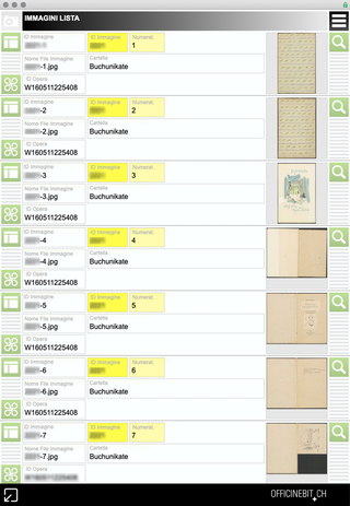 Fondazione Ursula e Gunter Böhmer, Sistema di schedatura. Tabella "immagini", visualizzazione in formato Lista